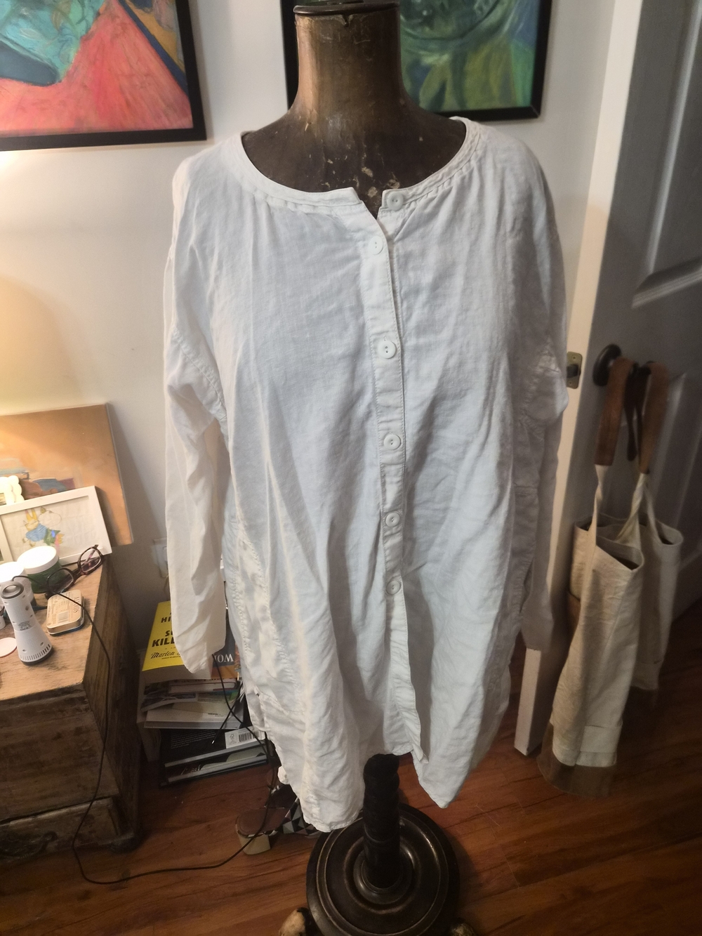 Eileen Fisher White Button-Front Linen Tunic